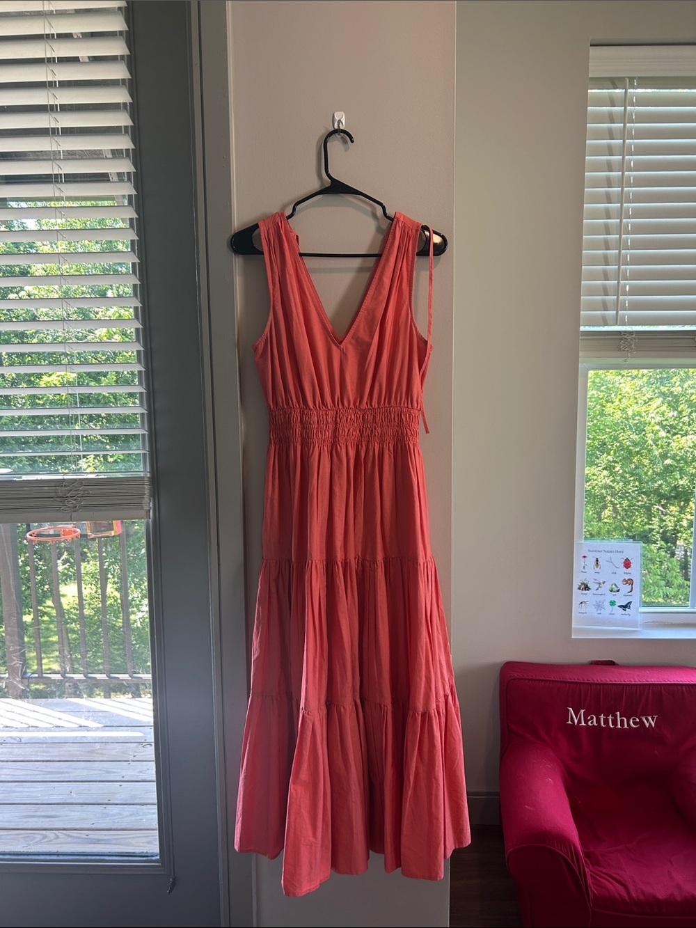 Anthropologie Coral Tiered V-Neck Maxi Dress